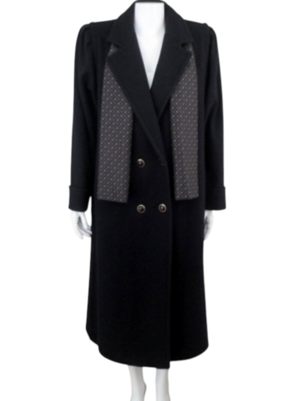 Vintage Jofeld by Forstmann Black Wool Double Breasted Overcoat sz 12 w Scarf